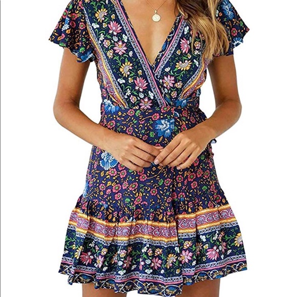Floral Bohemian Mini Dress - Picture 2 of 6